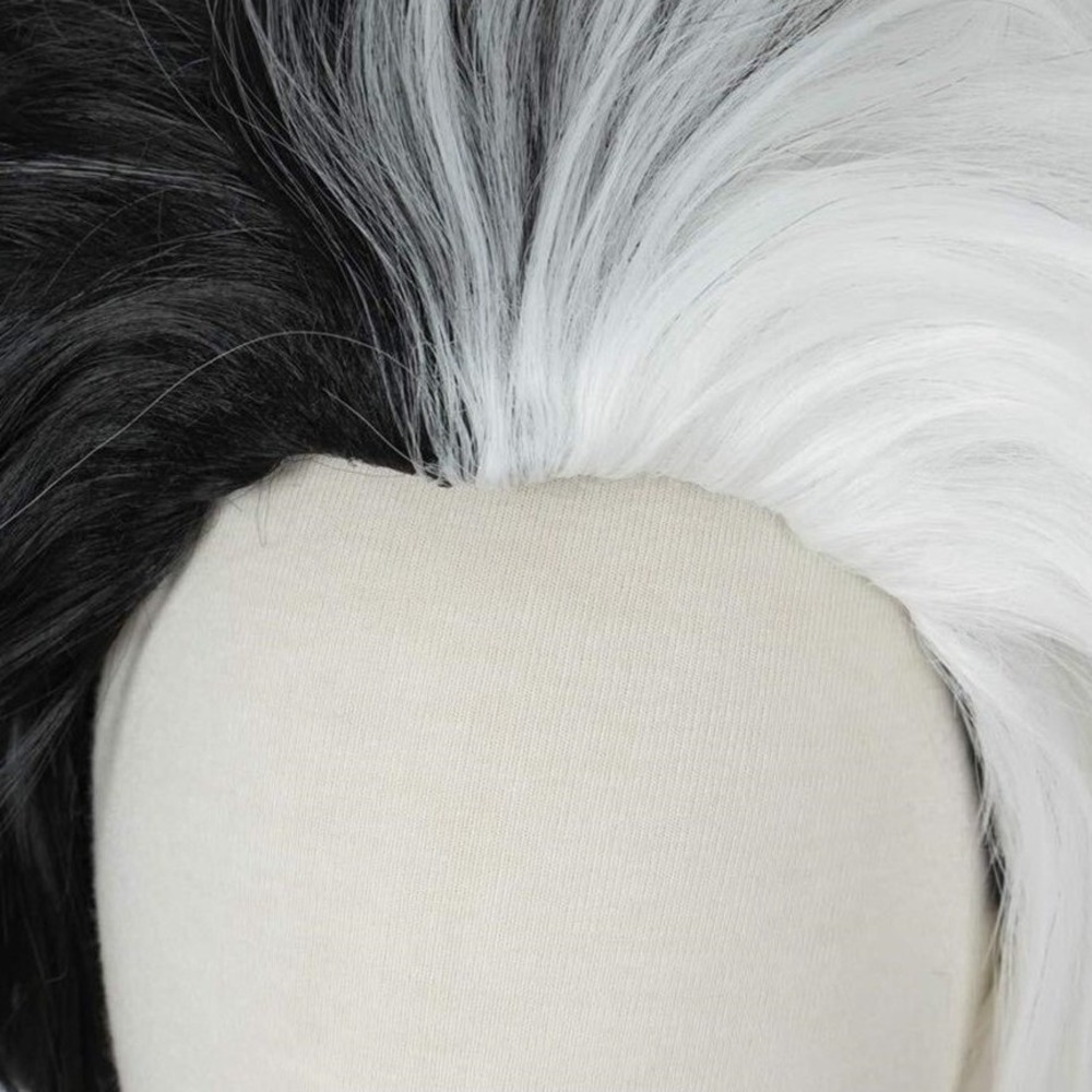 Linfairy Two Tone Halloween Costume Cosplay Wig for Women Adjustable White/Black - Picture 3 of 7